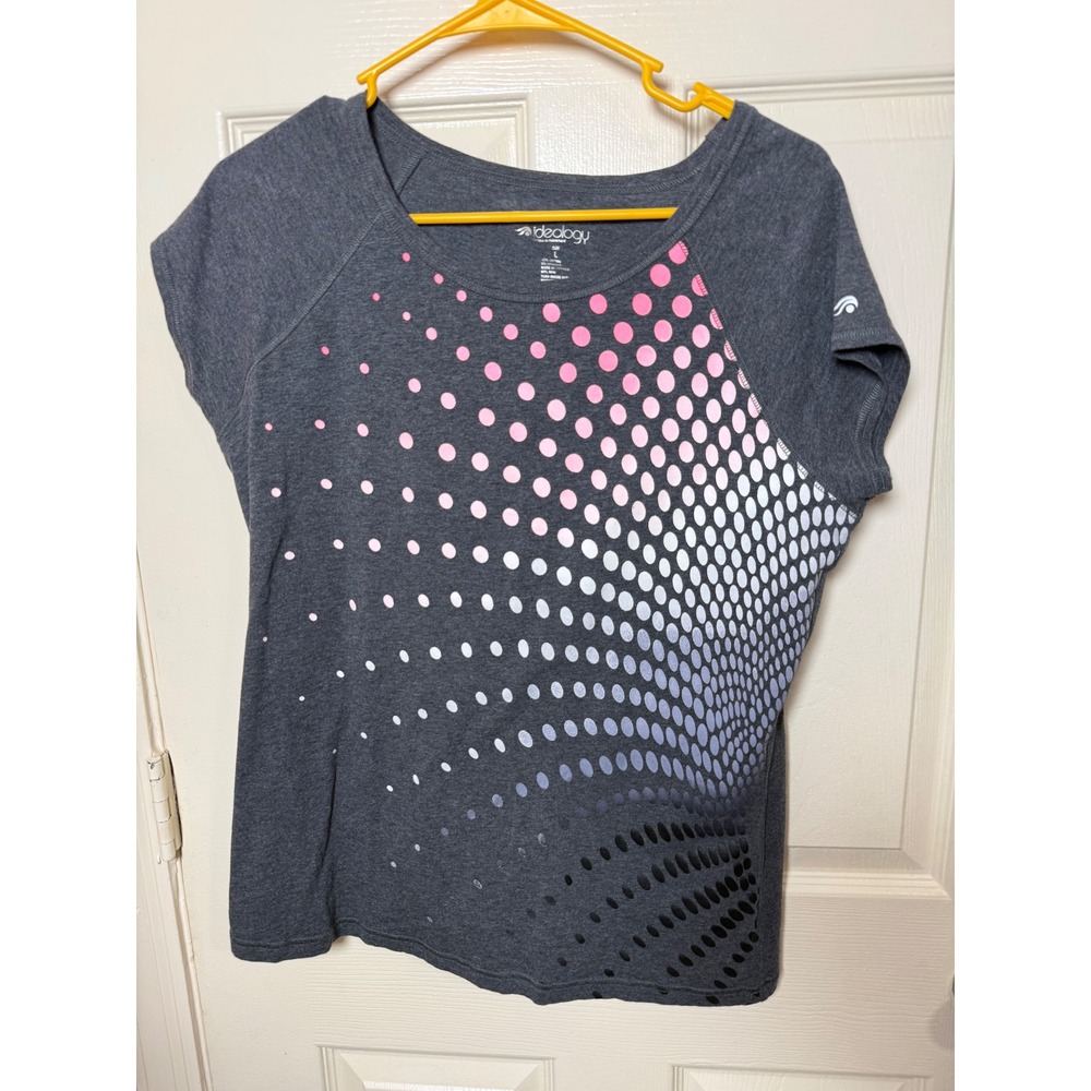 Ideology Womens Gray Pink Ombre Dot‎ Graphic Activewear T-Shirt Large
